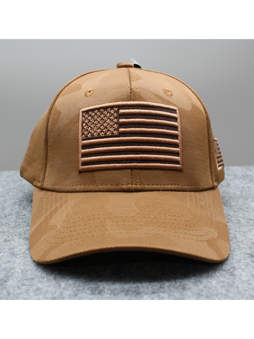 Runs Deep Tactical American Flag Camo Trucker Hat – Brown/Tan – OSFM
